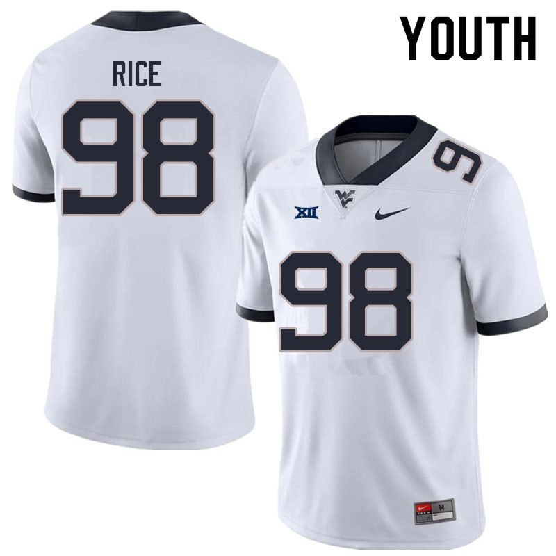 NCAA Youth Cam Rice West Virginia Mountaineers White #98 Nike Stitched Football College Authentic Jersey OZ23C36PI